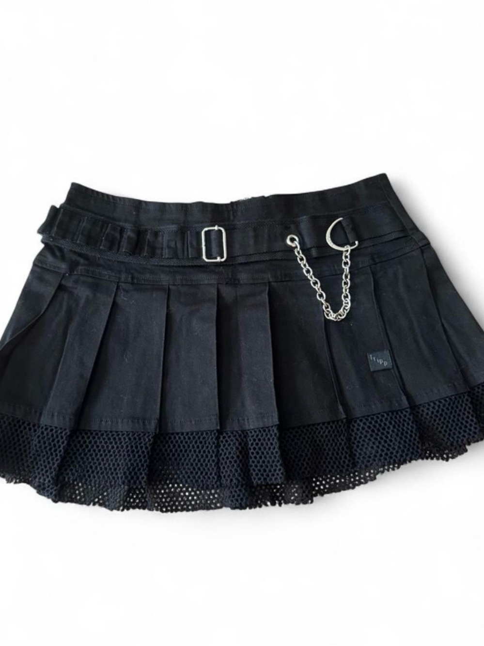 Tripp NYC Black Pleated Mini Skirt with Chain Detail